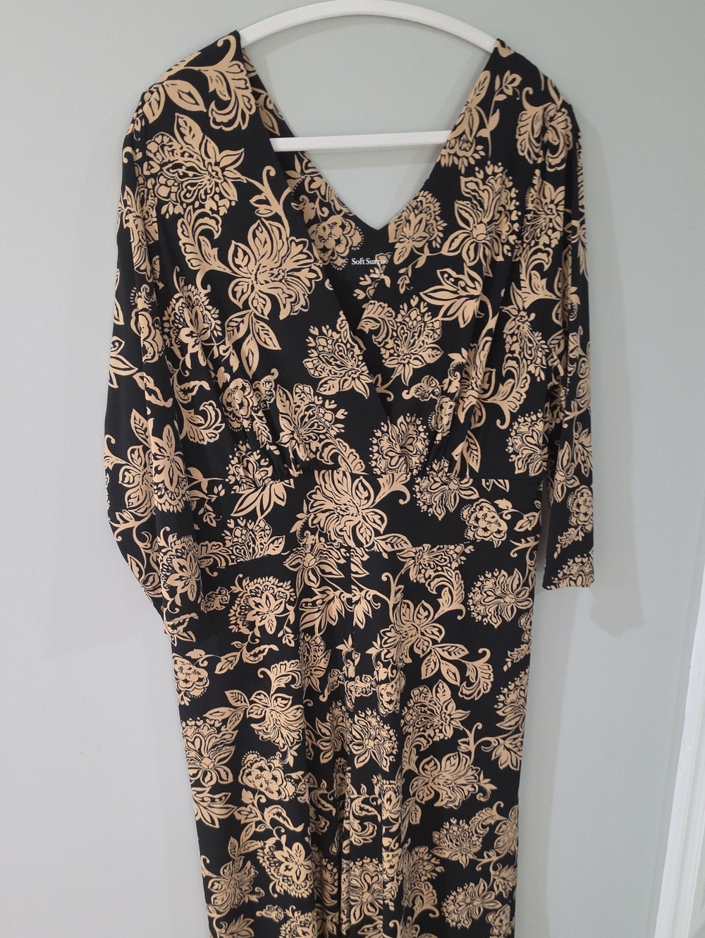 Soft Surroundings Black & Tan Floral Wrap Jumpsuit - Women